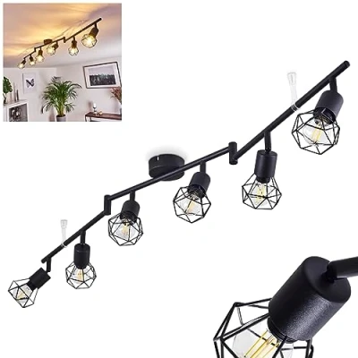 Image de hofstein Plafonnier Baripada en métal noir, spots de plafond vintages orientable, idéal dans un salon rétro, pour 6 ampoules E14, ampoule(s) non incluse(s)