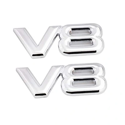 Image de Lot de 2 emblèmes V8 en métal 3D pour affichage du moteur (argenté)