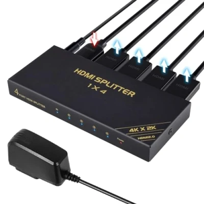 Image de TCNEWCL 4K 60Hz Répartiteur HDMI 1 entrée 4 Sorties, 1x4 Splitter Distributeur Audio Vidéo Miroir Écrans a Écrans, Supporte HDCP2.3 RGB YUV 4:4:4 pour Projecteur, HD TV, Lecteur Blu Ray