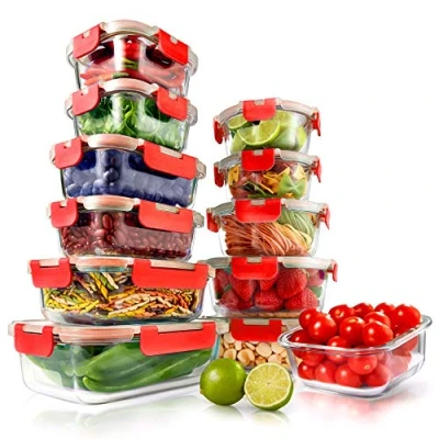 Image de NutriChef Ensemble de 12 Boîtes Alimentaires avec Couvercles Meal Prep Lunch Box Verre Conteneurs Préparation Repas Empilables et Robustes Hermétiques Conservation