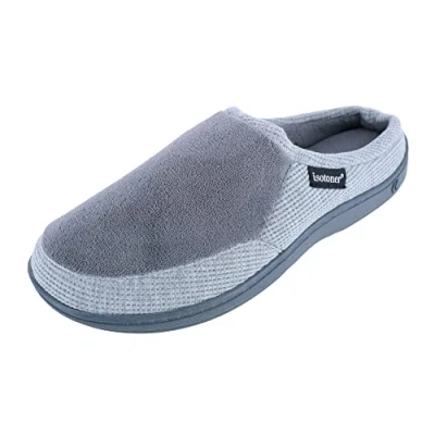 Image de Isotoner Travis à capuche pour homme en microtissu éponge et gaufré avec pantoufle mousse mémoire de forme, couleur cendre, 44/46, 43/44 EU