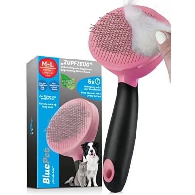 Image de BluePet Carde autonettoyante à sous poil pour Chats, Chiens et Lapins Taille Unique Brossage Efficace avec Picots Souples Couleur Rose