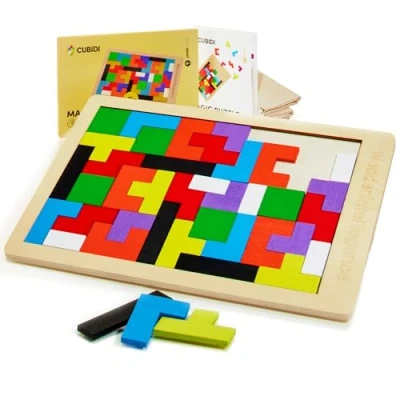 Image de CUBIDI Tangram Puzzle Favorise la pensée logique et l&#039;imagination Spatiale Jeu d&#039;adresse en Bois de Tilleul Haute qualité Jouet pour Les garçons Filles à partir 4 Ans
