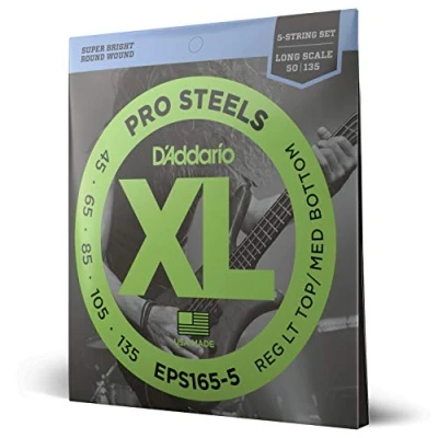 Image de D&#039;Addario ProSteels EPS165 5 cordes longues pour basse Custom Light 45 135