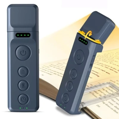 Image de Glocusent lampe de lecture rechargeable USB pour lire au lit, portable à clipser avec aide sommeil et minuteur, 3 couleurs 5 luminosités intensité variable, 14 LED marque page