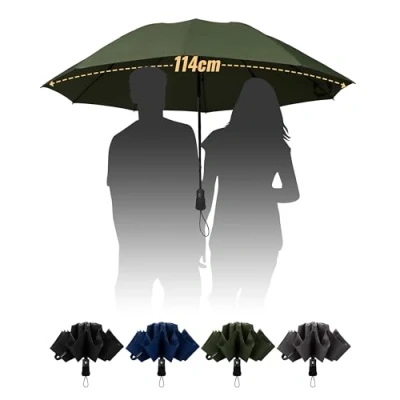 Image de Chakipee Compact Parapluie Inversé Pliant Voyage Solide Grand Taille Vert Anti Tempete xxl 2 Personnes Automatique Parapluies Femme Homme Coupe vent 210T et 10 Sections