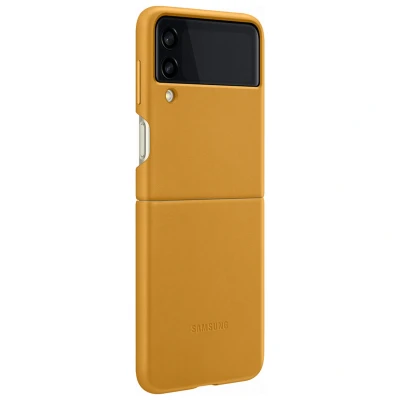 Image de Coque Samsung Galaxy Z Flip 3 Cuir véritable rigide/Coque Étui téléphone Jaune