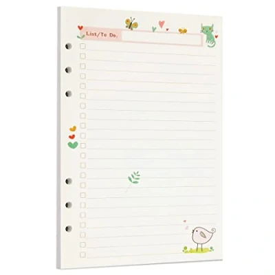 Image de Zelten Recharge de papier perforé multicolore 45 feuilles 90 pages Pour reliure à 6 trous Journal intime rechargeable (A5, Fairy Tale Todo List)