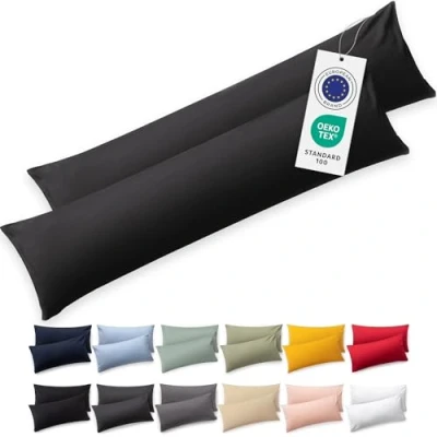 Image de Blumtal Premium Taie Oreiller 40x145 Coton (Lot de 2) Certifié Oeko Tex, 100% Jersey d&#039;oreiller en Ultra Doux, Housse Coussin Anthracite
