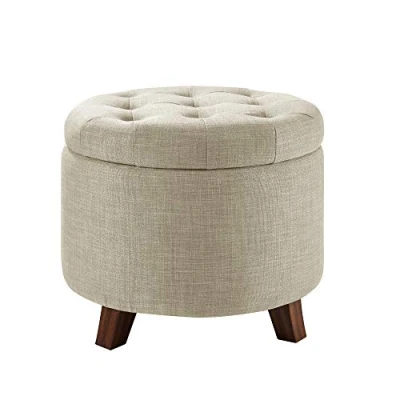Image de Amazon Basics Ronde Lin Repose pieds de rangement capitonné type ottomane, 51 x 43 cm haut, beige toile jute