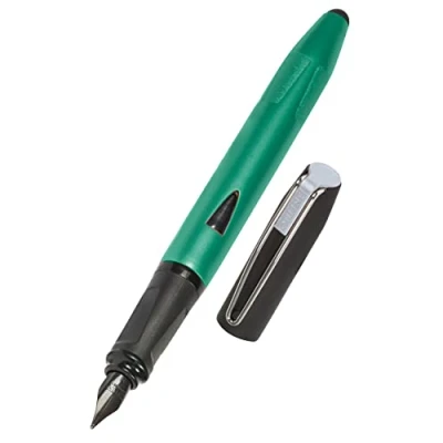 Image de Online Stylo plume ergonomique Switch Vert M (moyenne), pour cartouches d&#039;encre standard, rechargeable, avec stylus tip, convient droitiers et gauchers, filles/garçons/adultes