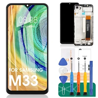 Image de AMOLED pour Samsung Galaxy M33 Écran de remplacement LCD Display SM M336B M336BU Digitizer Assemblée Pièces rechange avec cadre (pas TFT)