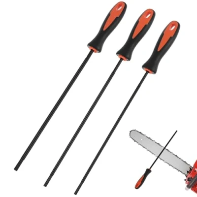 Image de QWORK® 3 Pièces lime chaine tronconneuse, aiguiseur tronconneuse acier au carbone 4,0 mm/4,8 mm/5,5 mm, limes rondes, pour tronçonneuses