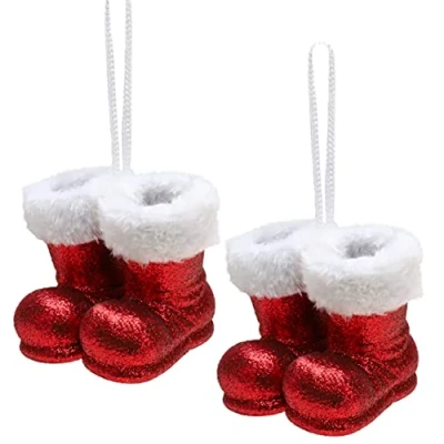 Image de Christmas Concepts® Lot de 2 à 10 cm (4&quot;) Bottes père Noël Suspendre Paillettes avec Bordure en Fourrure Blanche Bordures d&#039;arbre Noël/Boules (Rouge)