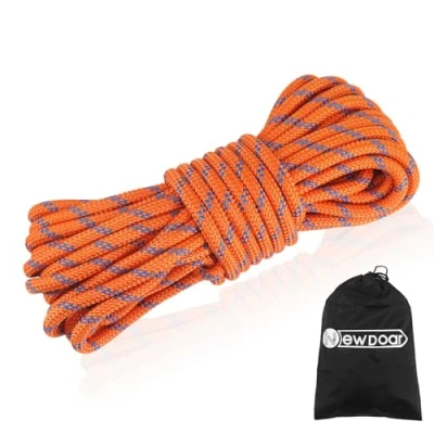 Image de NewDoar CE &amp; UIAA Certifié Corde d&#039;escalade Statique 18KN 10mm(3/8in) Haute Résistance de Cordon Accessoire à Double Tresse pour Prusik Hauling Dragginge(Orange 10mm,98ft)