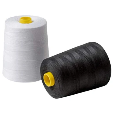 Image de Fil à coudre blanc et noir 2 Grands Bobine de 9 000 mètres (1 8000 m au total) pour machine coupe ongles en polyester coutures Couleur Hauteur 12 cm