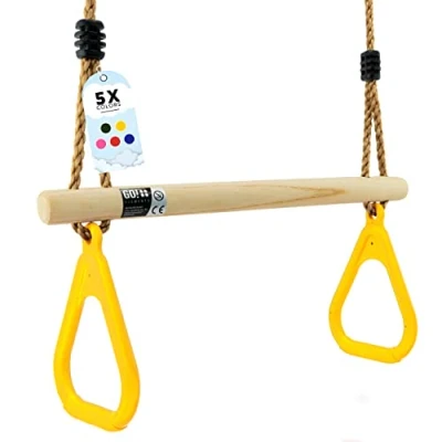 Image de GO!elements Balançoire Trapèze Enfant Exterieur Siège Balancoire Interieur Corde Balancoire, Assise Hauteur Réglable Antidérapant Couleur: Jaune