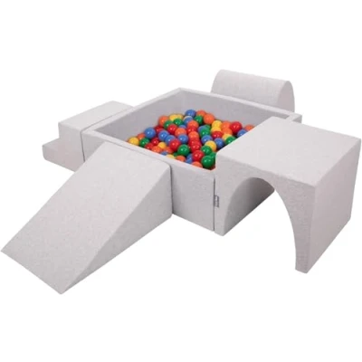 Image de KiddyMoon Aire De Jeux en Mousse avec Carré Piscine À Balles (300 Balles) pour Enfants, Gris Clair: Jaune/Vert/Bleu/Rouge/Orange