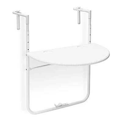 Image de Relaxdays table de balcon pliante pliable appoint suspendue rabattable BASTIAN rotin hauteur réglable l x P: 60 40 cm, blanc