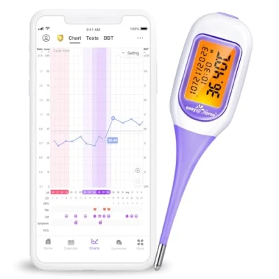 Image de Easy@Home thermomètre basal bluetooth suivi d&#039;ovulation contrôle du cycle avec Premom APP Française (iOS et Android),1/100e de degré, TBC Sync rétroéclairage LCD (Violet)