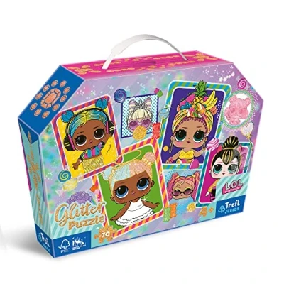 Image de Trefl Glitter 70 Elements Puzzles colorés avec des personnages de contes fées Disney Amusement pour les enfants à partir 4 ans, 53017, Princesses heureuses