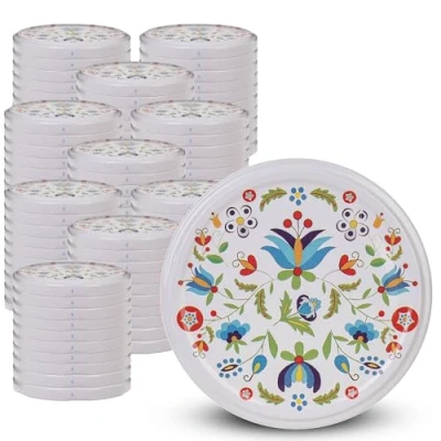Image de KADAX Lot de 100 couvercles à visser Diamètre : 82 mm En métal Avec 6 dents d&#039;encliquetage Couvercle rechange pour les bocaux conserve Motif fleurs