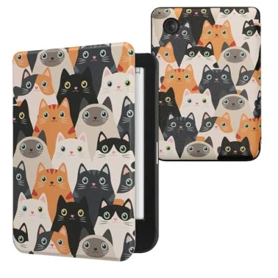 Image de kwmobile Étui Compatible avec Kobo Clara BW/Colour Coque à Rabat magnétique Tablette eReader Similicuir Orange Noir Blanc