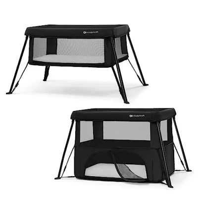 Image de Kinderkraft CAMI Lit parapluie 3 en 1, bébé avec Matelas, de la Naissance, Fonction Parc, Facile à Plier, Un sac voyage inclus, 2 Niveaux Noir