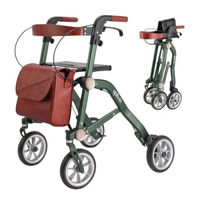 Image de Uplivin Trive Déambulateur 4 roues Pliable Leger, à roues, 3 accessoires inclus, Deambulateur Pliant, Rollator Vert, By Mobio