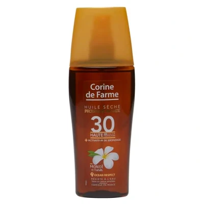Image de Corine de Farme Huile Sèche Protège et Bronze SPF30 Protection Solaire UVA UVB Bronzage Lumineux Formule avec Monoï Tahiti Clean Beauty Zéro Paraben 150 ml Fabriqué en France