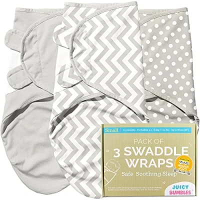 Image de Juicy Bumbles Couverture Emmaillotage Bebe 0 6 Mois Gigoteuse d&#039;Emmaillotage Emmailloteuse Bébé et Nouveau Né Lot de 3 Langes en Coton Oeko TEX Fille Garçon