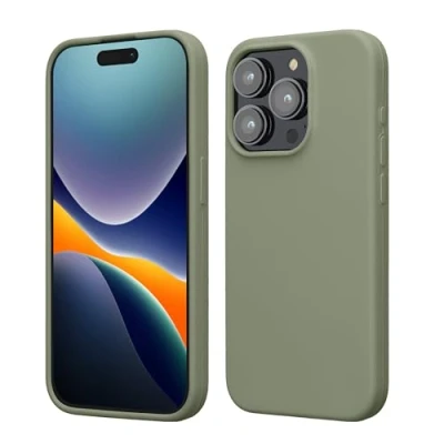 Image de kwmobile Coque pour iPhone 15 Pro Housse de téléphone Fine en Silicone avec Surface Douce et Anti Choc Vert Gris