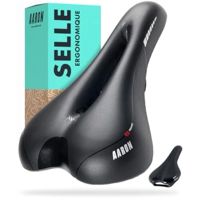 Image de Selle de vélo randonnée AARON avec Mousse à air siège Ergonomique pour Hommes et Femmes Confortable vélos électriques, Trekking, VTT en Noir