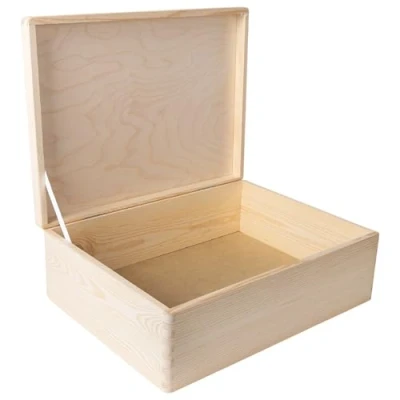 Image de Creative Deco Boîte en Bois avec Couvercle 40 x 30 14 cm (+/ 1 cm) à Souvenirs pour Bébé Non Peinte Charnières Argentées Documents, Objets de Valeur, Jouets, Outils Brut