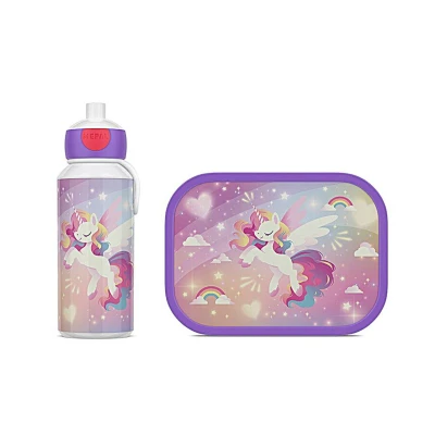 Image de Mepal Set Déjeuner Campus de pour Enfants avec Bouteille Boisson Pop up et Panier Repas L&#039;école Lavable au Lave Vaisselle 400 + 750 ML Unicorn Glow
