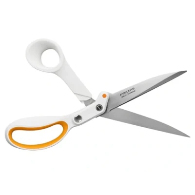 Image de Fiskars Ciseaux multi usages RazorEdge, Longueur totale: 24 cm, Lames en acier inoxydable/Poignées plastique, Blanc/Orange, Amplify, 1005225
