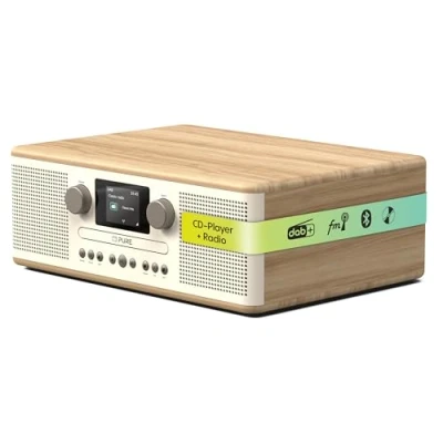 Image de Pure Classic C D6 Système Musical (Lecteur CD, Dab+/FM, Bluetooth, AUX, USB, Alarme Sleeptimer) Blanc Coton/Chêne