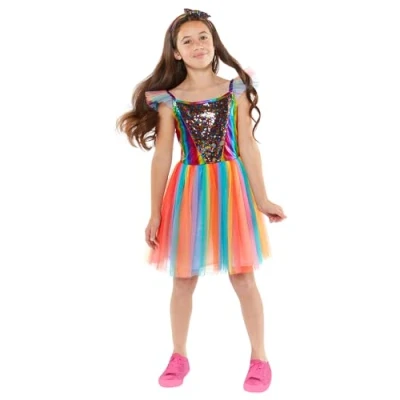 Image de Amscan 9918400 Robe De Fée Arc en ciel Pour Filles Avec Bandeau, Déguisement Enfants, âge: 10 12 Ans