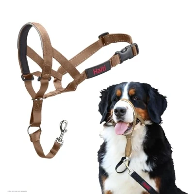 Image de Licol HALTI pour Que Votre Chien arrête de Tirer sur sa Laisse, Facile à Enfiler, Partie entièrement matelassée Le museau, Colliers Anti Traction Grands Chiens (Taille 4, Sable du Désert)