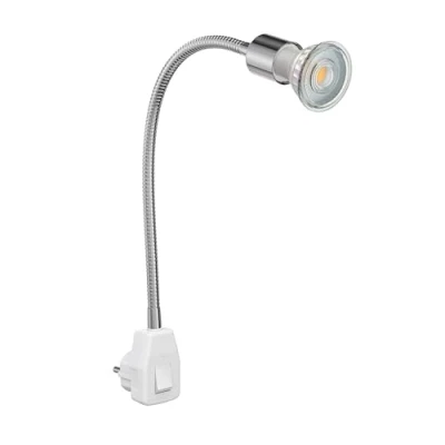 Image de ledscom.de Lampe à prise LESCH de lecture col cygne, chrome/blanc, incl. LED GU10 (blanc chaud, 7,6W, 1103lm chacun, 33)