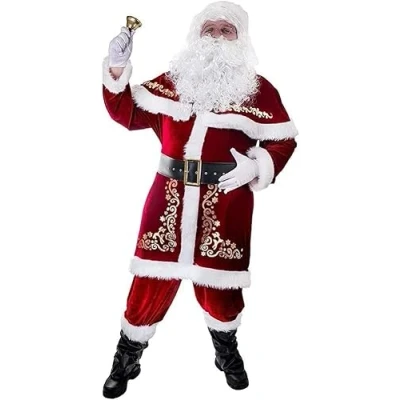 Image de NAIQIALUO 7pcs Costume de père noël Ensemble Grande Taille en Velours Luxe pour Hommes Adultes Adolescent XX Large