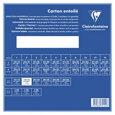 Image de Clairefontaine 34142C Un carton à peindre avec enduction blanche 15x15 cm (format carré), épaisseur 3mm, toilé blanc