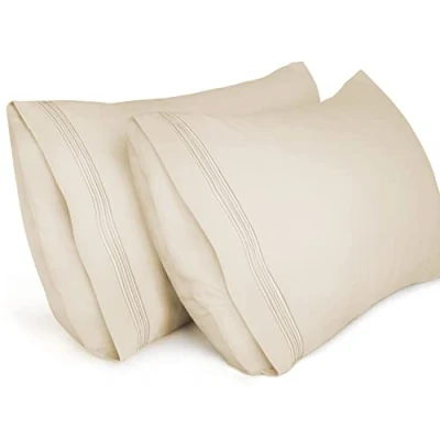 Image de Lirex 2 Pack Taies d&#039;oreiller, d&#039;oreiller en Microfibre Brossée Douce de Haute Qualité, Lavable Machine, Infroissable, Respirant, (Beige, 50 cm x 75 cm)