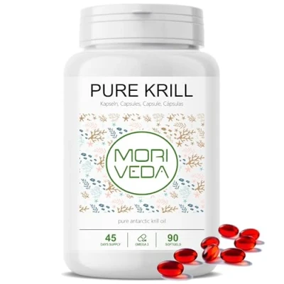 Image de capsules d&#039;huile de krill 1000mg PURE pendant 45 jours avec astaxanthine oméga 3 6 EPA DHA phospholipides choline Moriveda 1x 90
