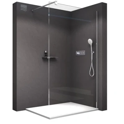 Image de BERNSTEIN Paroi de douche italienne verre trempé Walk In Parre Vitre avec Barre stabilisation 110x200cm Déperlant &amp; Anti calcaire, métal, Profil alu EX101