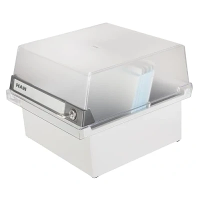 Image de HAN 965 S 631, boîte à fiches Collection spéciale A5 horiz., design innovant et attrayant, pour 800 fiches, avec serrure, couvercle amovible étiquette d&#039;indexation grand format, gris clair translucide