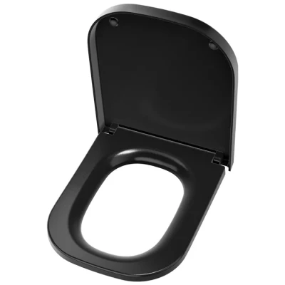 Image de Abattant WC Noir en Résine Toilette rectangle à Fermeture Douce Démontage Rapide
