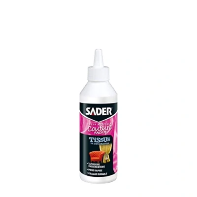 Image de Sader Colle Tissus de Décoration pour et Textiles Épais : Cuir, Coton, Chanvre, Jute Tapisserie Passementerie Texticroche Latex Naturel Biberon 250 ml