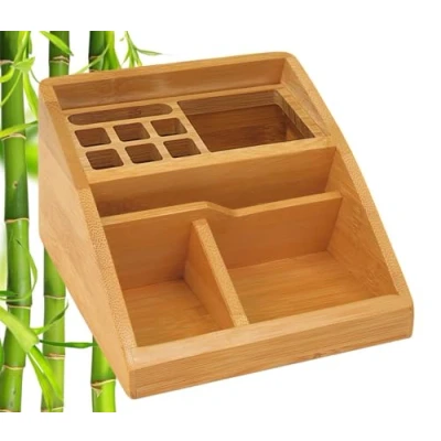 Image de Wedo 61507 Butler bambou, 3 compartiments, insert pour stylo, dimensions 15,4 x 12,3 9 cm, dans une boîte cadeau, marron