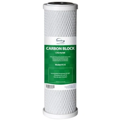 Image de iSpring FC15 Cartouche de Filtre à Eau Bloc Carbone CTO 5 Microns 10&quot; Remplacement pour Système Filtration par Osmose Inverse sous Évier, x 2 1/2&quot;